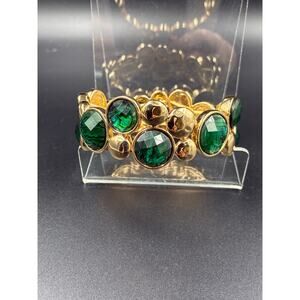 Vintage NAPIER Champagne Bubble Emerald Green Gold Colored Bracelet 1950s/60s
